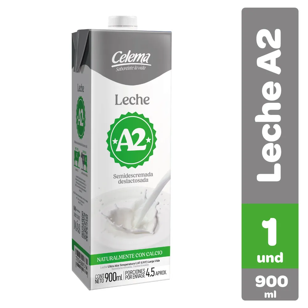 LECHE A2 SEMIDESCREMADA DESLACTOSADA CAJA X 900 ML CELEMA